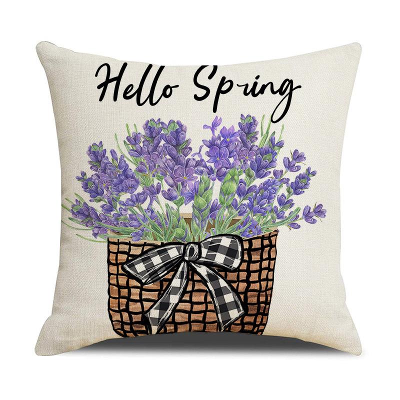 

Весна Новая наволочка с лавандовым принтом Лен Простая Пятноустойчивая Автомобильная подушка Домашняя подушка для дивана 45 * 45 (excluding pillow core)