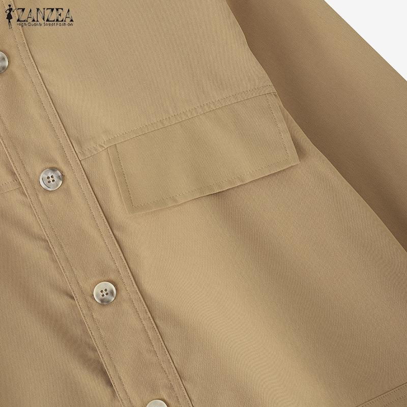 ZANZEA Blusa informal holgada de manga larga con cuello alto para mujer