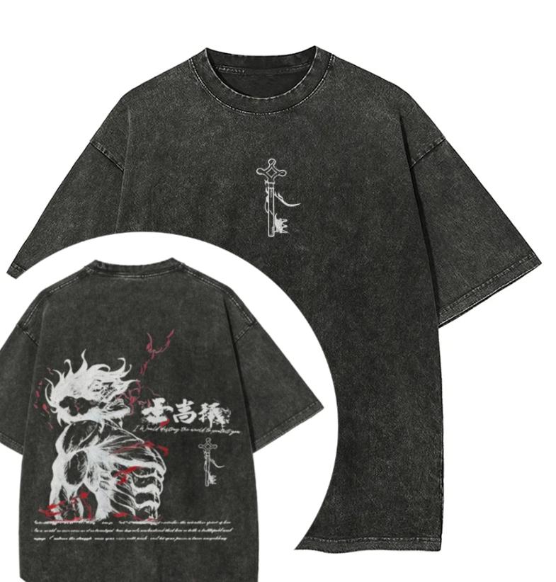 Attack on Titan Anime Printed Tshirt Mens and Womens Washed Tshirt High Quality Vintage Cotton Tshirt Harajuku YK Tops