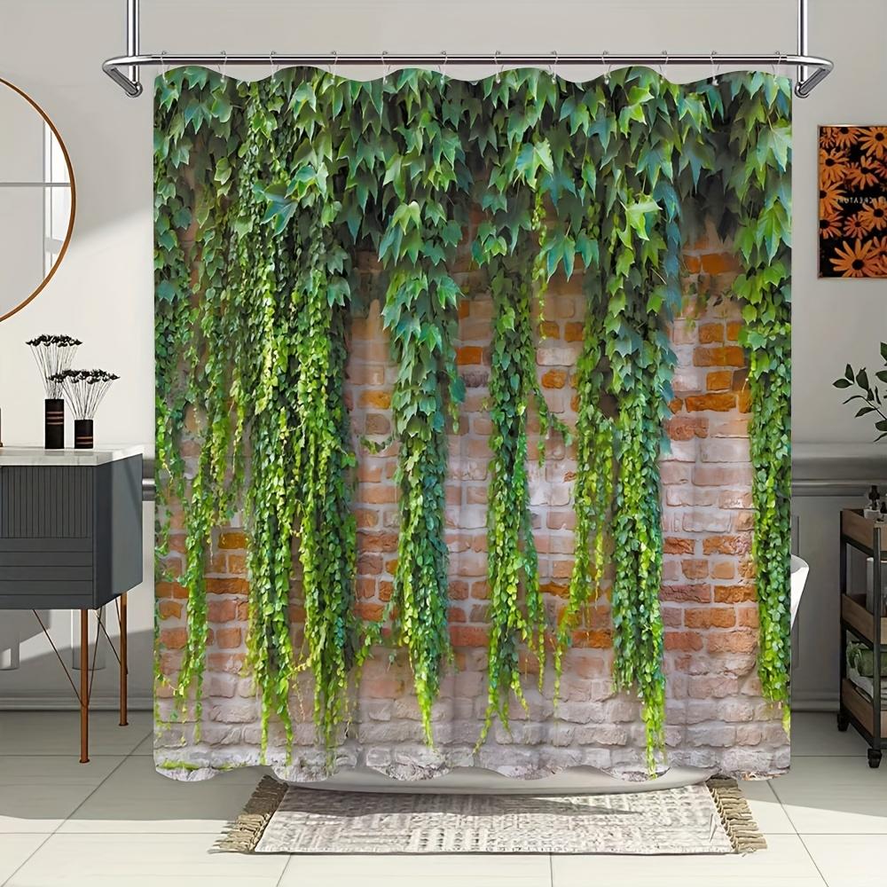 

Nature S Embrace Bath Curtain - Lush Green Ivy On Brick Wall; Waterproof Home Decor Adds Rustic Charm To Your Bathroom. W60H190(CM)-1 Pcs