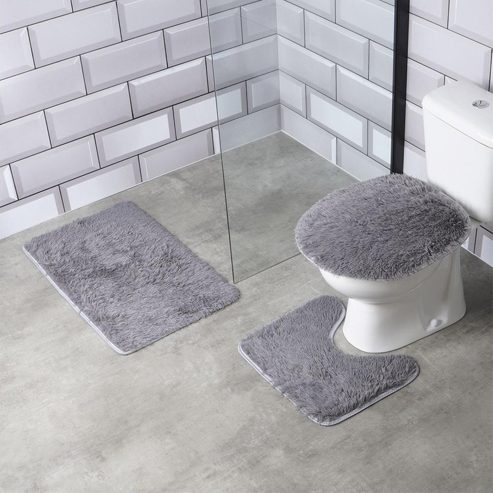 Bathroom Set: Soft, Shaggy Rug, Toilet Seat Cover