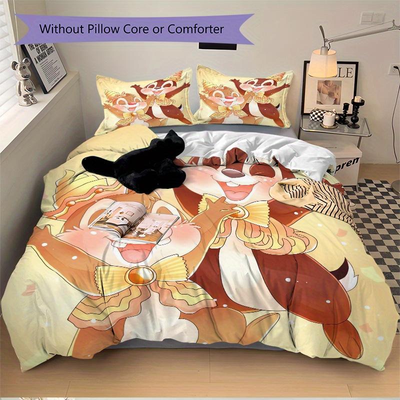 3pcs Laughing Chip & Dale Design Printed Quilt Set Soft and Comfortable Quilt Cover for Bedroom, Guest Room and Dormitory Decorative Bedding Set  S056