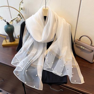 Nuevo Chal de Estilo Rasurado para Sol de Primavera y Verano Bufanda de Moda Bufanda de Moda Bufanda con Cuentas Bufanda de Imitación Seda para Mujer