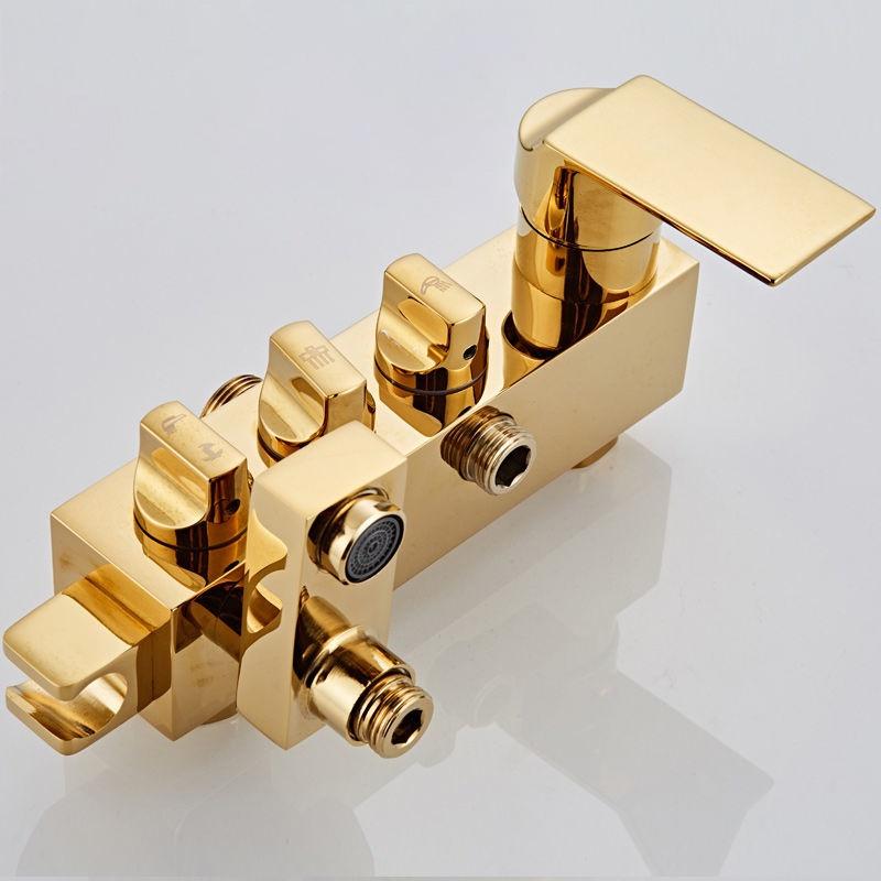 Set de duș 4 în 1 pentru duș auriu de lux cu pulverizator Robinet de apă pentru baie Baterie rece și caldă Duș din oțel inoxidabil