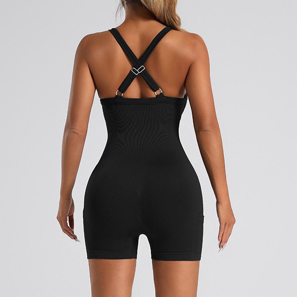 Women's Fashionable Solid Color Round Neck Tight Back Yoga Suit Yoga Jumpsuit