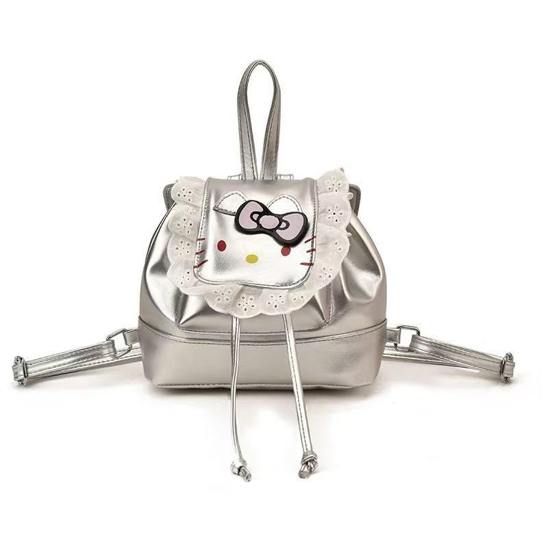 Mochila Infantil Hello Kitty com Acabamento em Renda e Estampa de Desenho Animado Para Uso Diário
