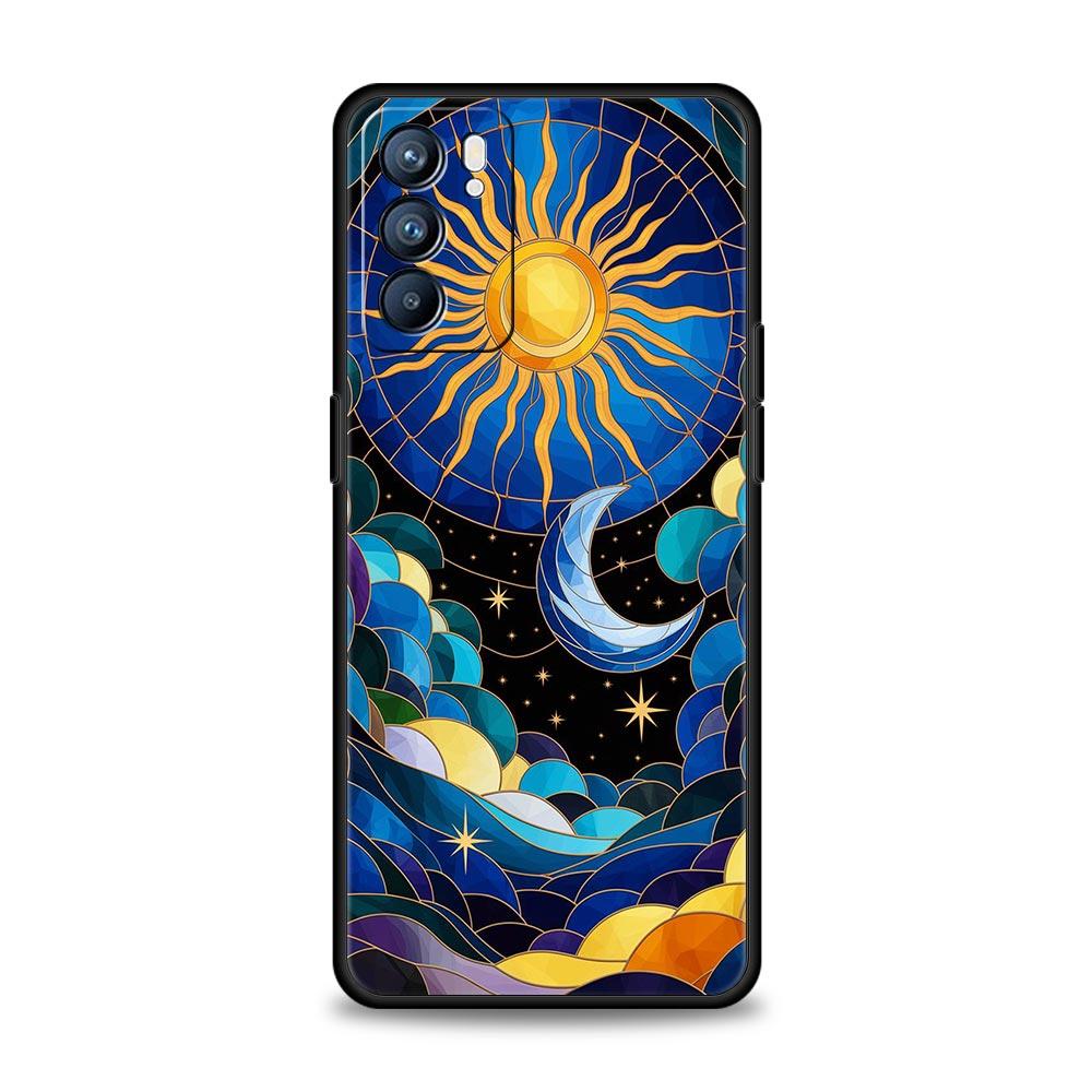 Beautiful Sun Moon Glass Phone Case For Oppo A17 A31 A54 A57 A78 A79 A98 Find X5 X6 Reno 6 7 8 10 11 12 13 F Pro Soft TPU Cover