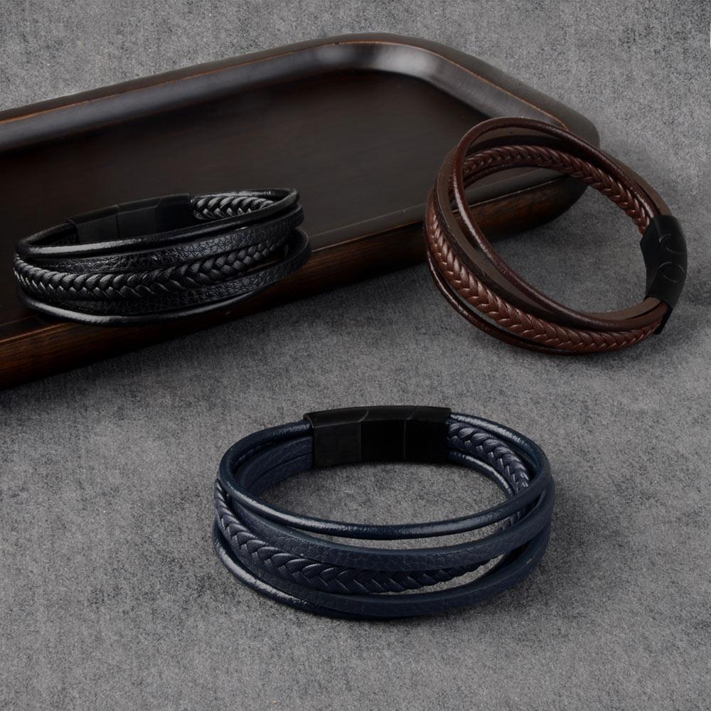 New High Quality Genuine Leather Extended Removable Stainless Steel Clasp Bangle