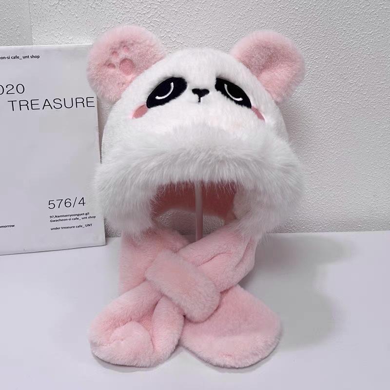 Scarf Hat Integrated Autumn and Winter Warm Plush Thickened Imitation Rabbit Fur Cute Ear Protection Hat