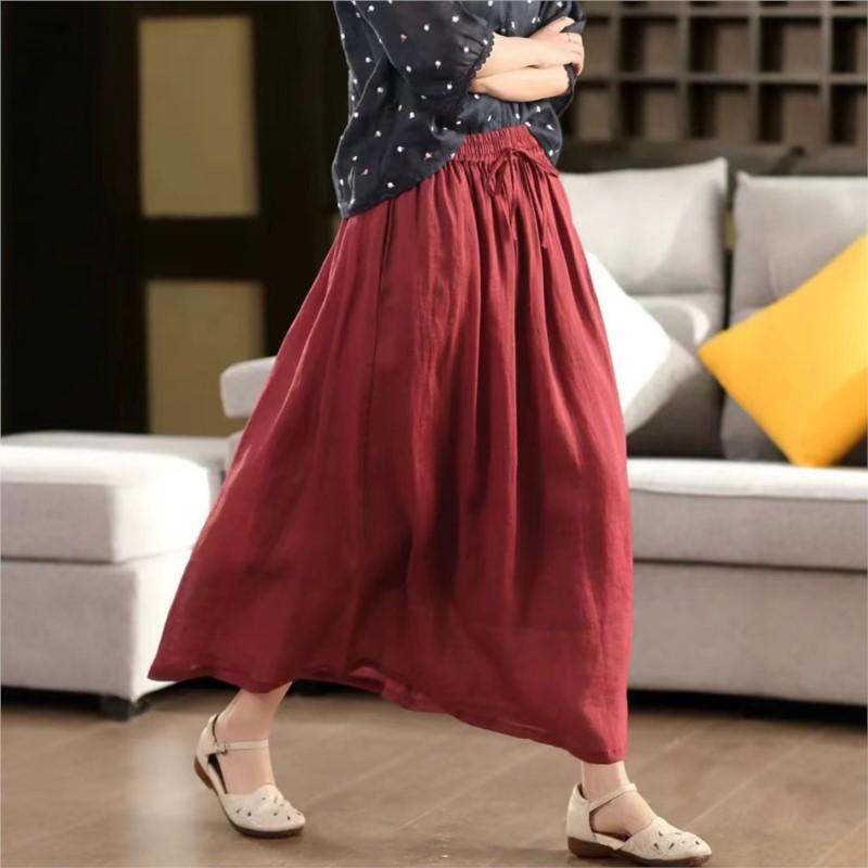 Johnature Жіночі вінтажні спідниці печворк однотонні з еластичною талією літні вільні з поясом