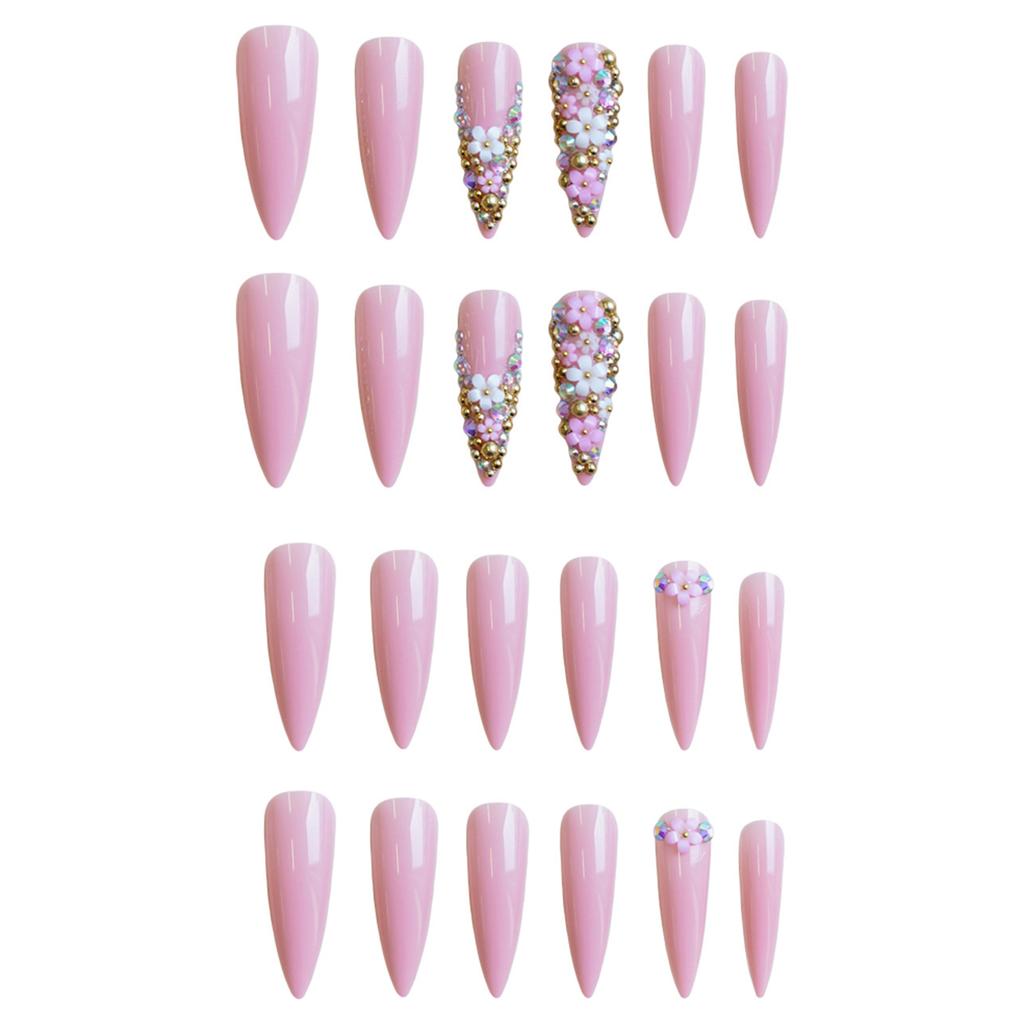 Pink Long Pointed Head Fake Nails Long Lasting Safe Material Waterproof False Nails for Daily and Parties Wearing