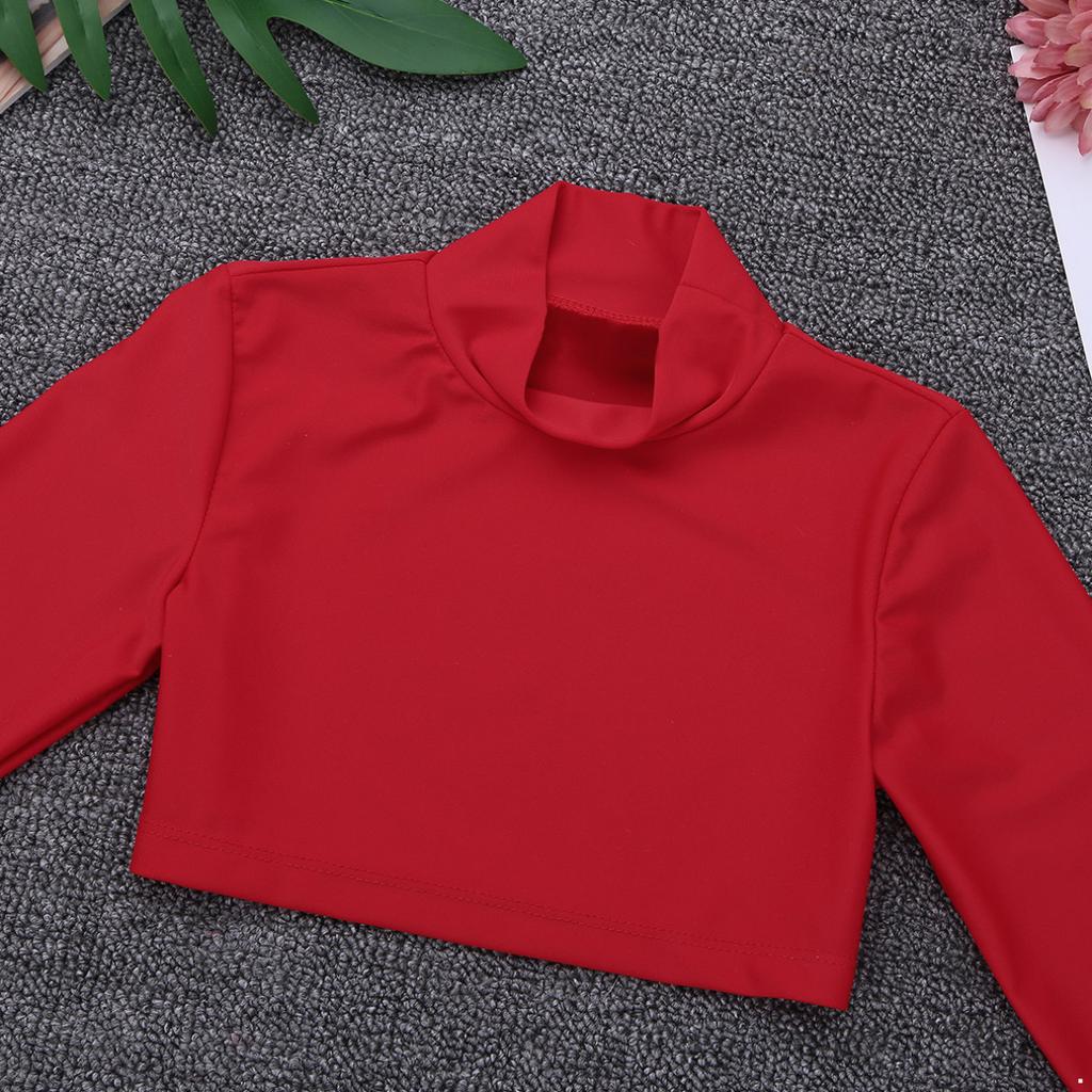 Barn Flickor Enfärgad långärmad Crop Top för dansscen Performance Workout