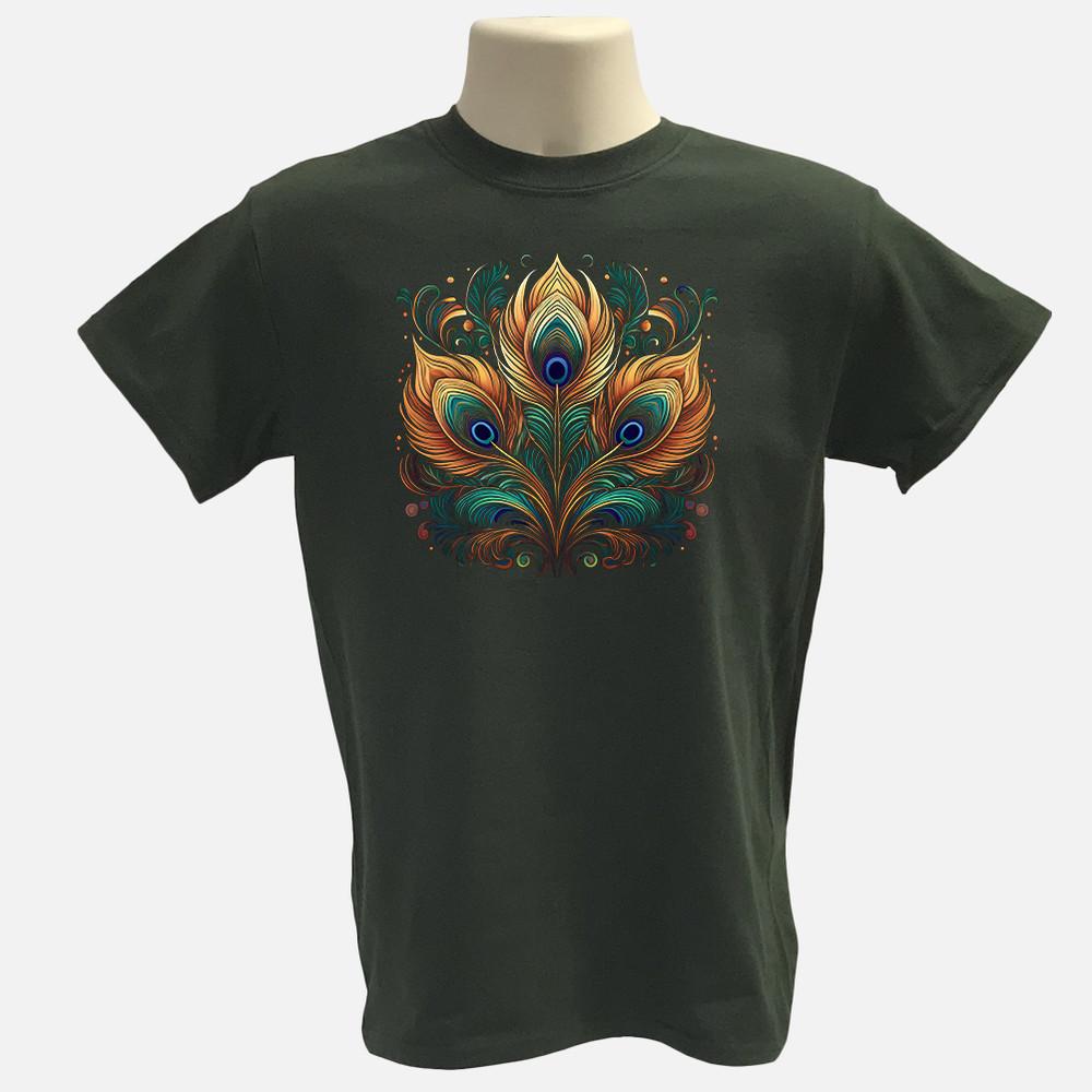 

Peacock feathers Tshirt graphic shirt 100% organic cotton Tee Unisex T-Shirt M