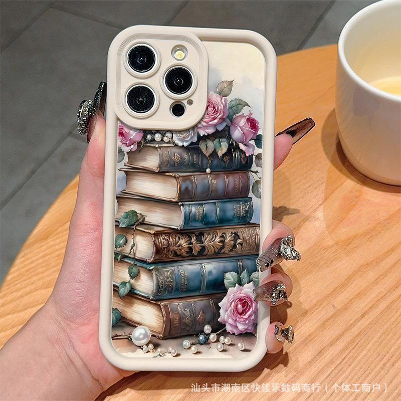 Vintage Bookshelf Phone Case For iPhone 16 15 14 13 12 11 Pro Max 7 8 Plus 13promax XS X SE XS Max Soft Shockproof Bumper Phone Back Case Cover