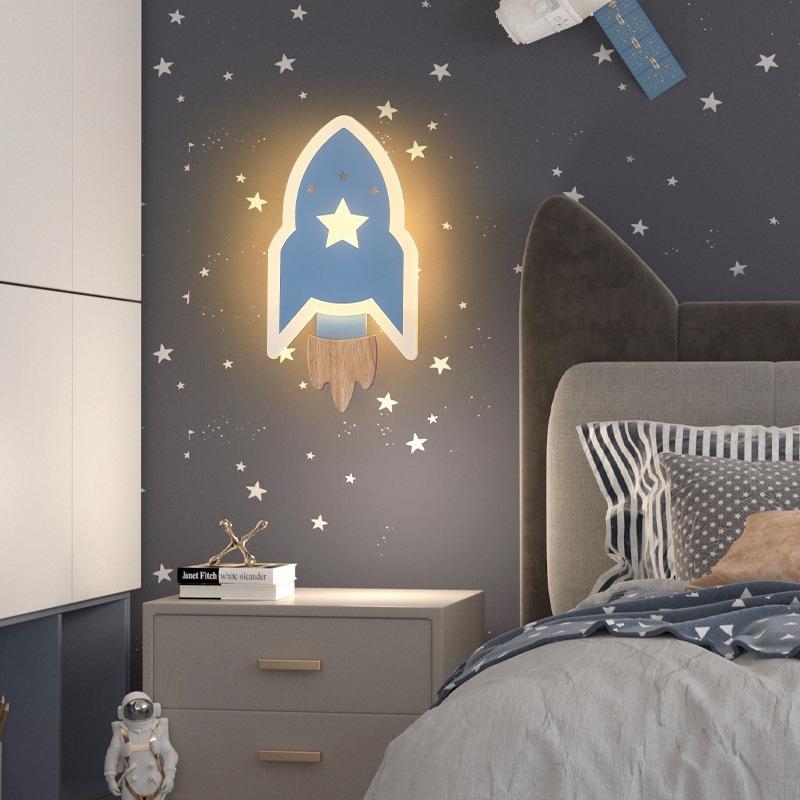 Cartoon LED Rocket Wall Lamp Modern Eye Protection  Passageway Study Bedside Star Rocket Wall Lamp for Kid Room Easy To Install