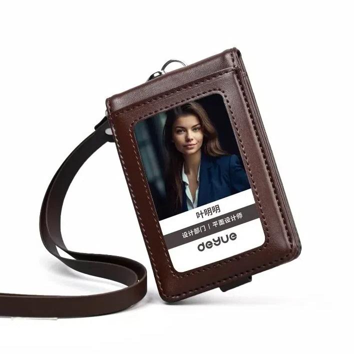Protective ID Tag Badge Holder Leather Flip Chest Card Bag Employee Pass Work Card Case Student