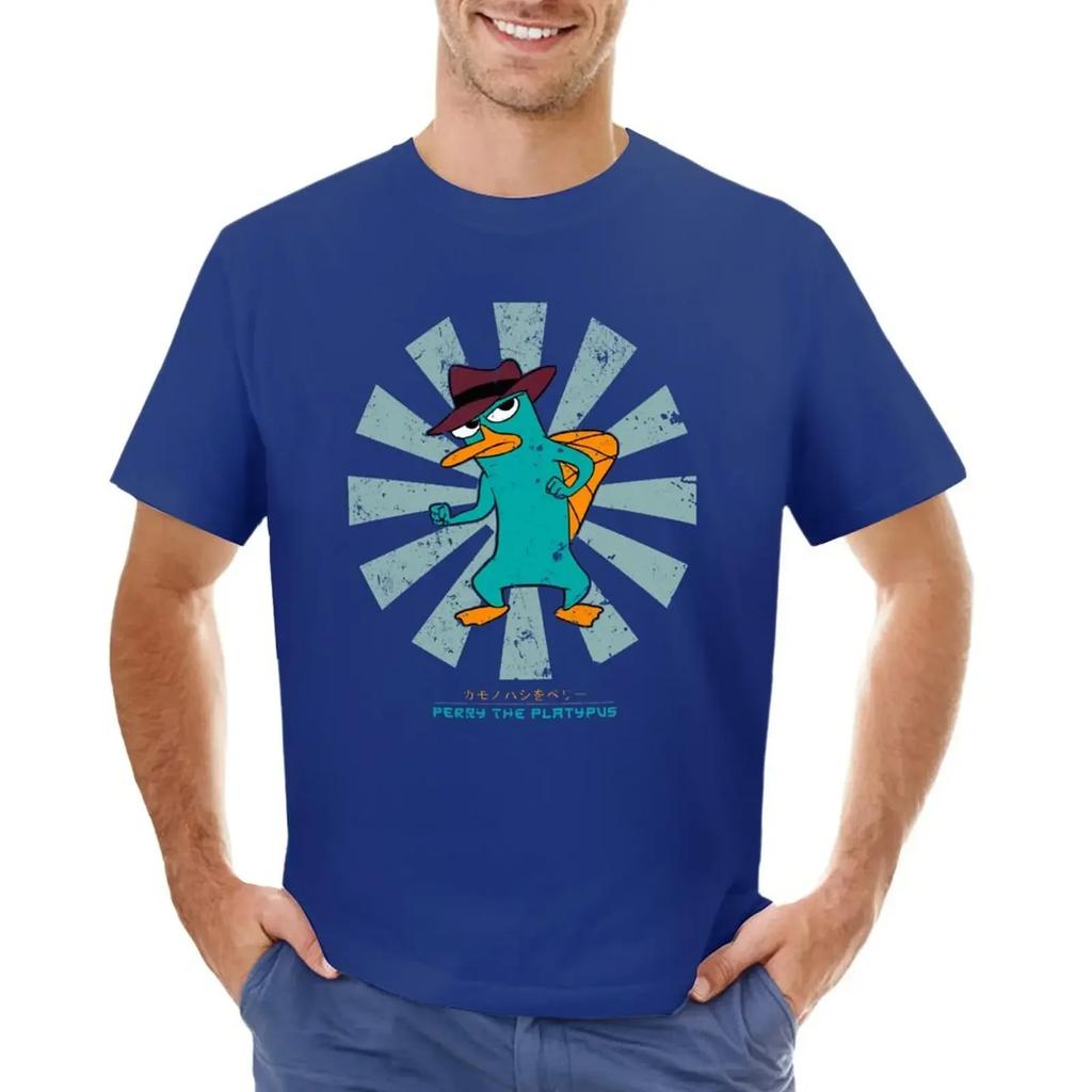Perry das Schnabeltier Retro Japanisches T-Shirt kawaii Kleidung schnelltrocknende schwere T-Shirts für Herren