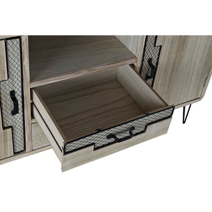 Buffet bas - 120 x 41 x 65 cm - Métal et bois de paulownia - Design loft - 2 tiroirs