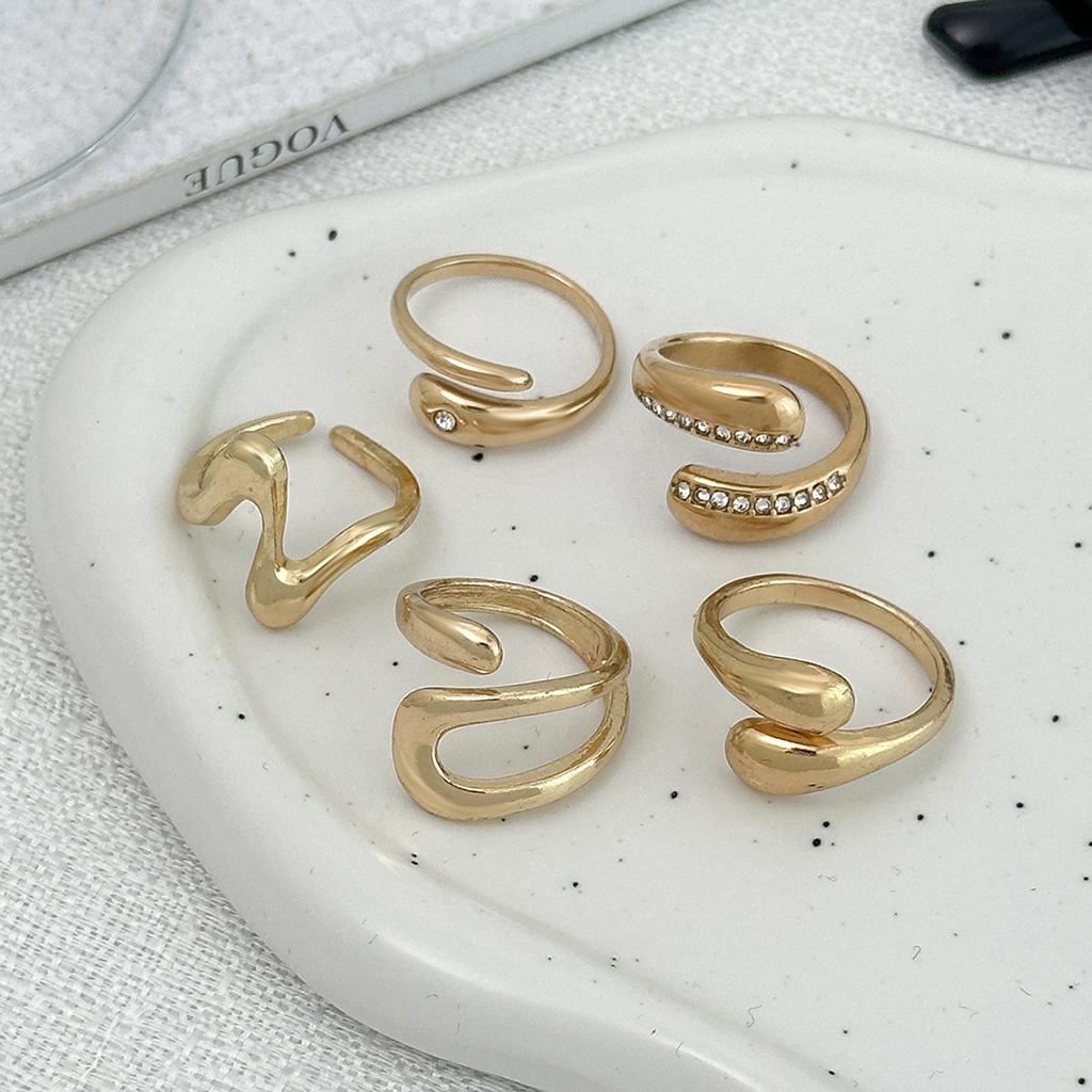 Salircon 5 Stück/Set Modische Unregelmäßige Strass-Offene Ringe Damen Vintage Statement Wassertropfen Knöchelring Paar Schmuck Geschenke