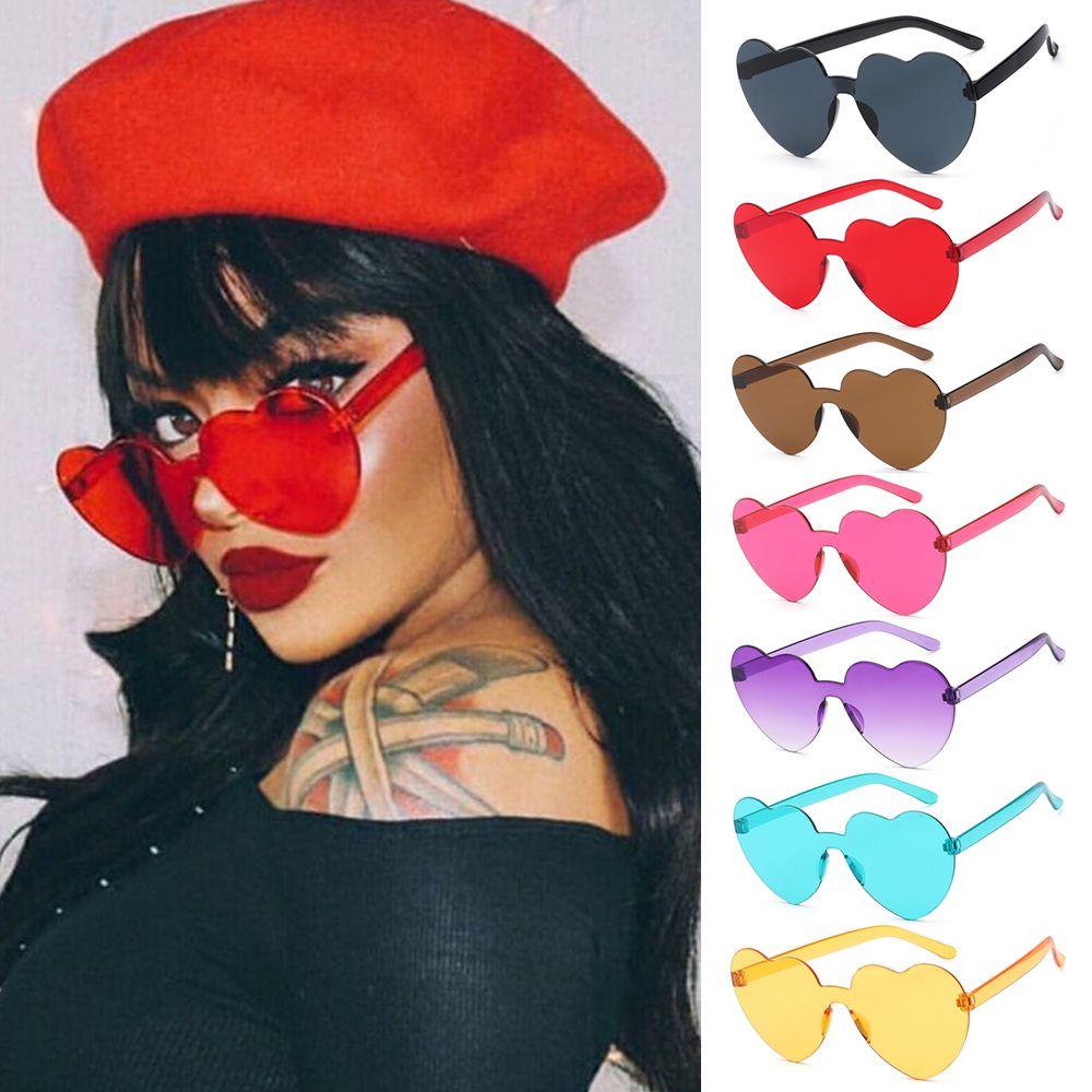 Costume Candy Color Eyewear Trendy Heart Glasses Sunglasses for Women Heart Sunglasses Rimless