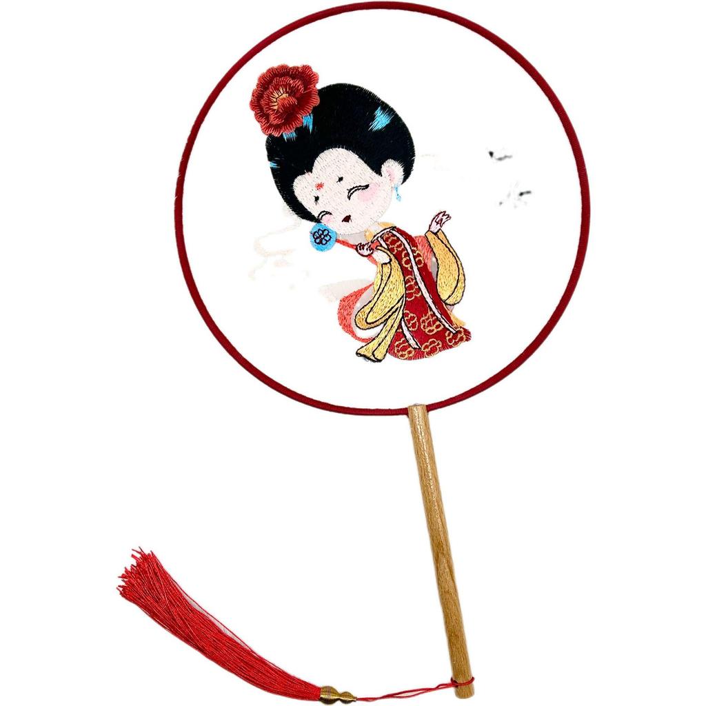 Chaozhou Suzhou Ancient Style Embroidered Round Fan - Scenic Town Design