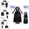 The Addams Family Wednesday Cosplay Costume With Black Hollow Out Dress For Halloween And Party