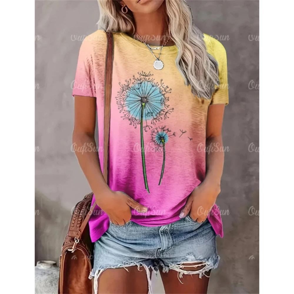 2024 New Style T-Shirt For Women Heart Print Top Fashion Women's Oversized Clothes Tees Summer Crew Neck Blouse Original Design