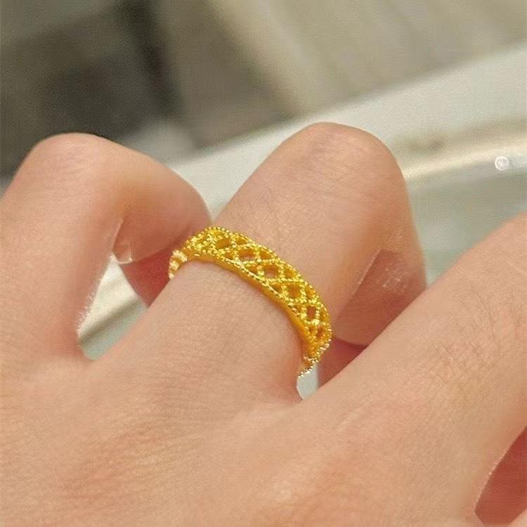 

French Hollow Lace Ring Women s Niche Design Simple Plain Ring Gold Opening Adjustable Ring Light Luxury Jewelry