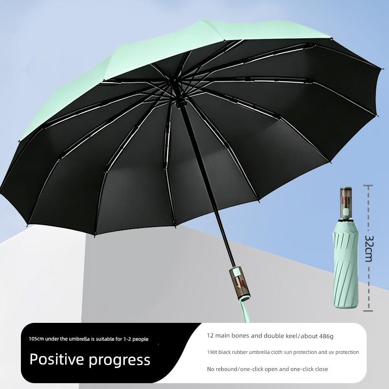 Children's Umbrella for Both Sunny and Rainy Weather, Anti-Rebound, Portable, Reverse Folding, Girls' Black Coating Sunshade, Fully Automatic Folding