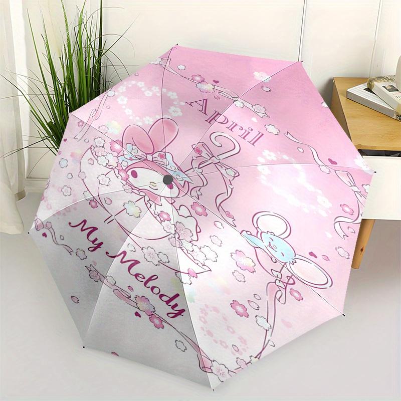 

My Melody,April Automatic Folding Umbrella Simple 8 Rib Design, Bright Cartoon Pattern, Durable Iron Frame, Suitable For Travel, Outdoor, Be