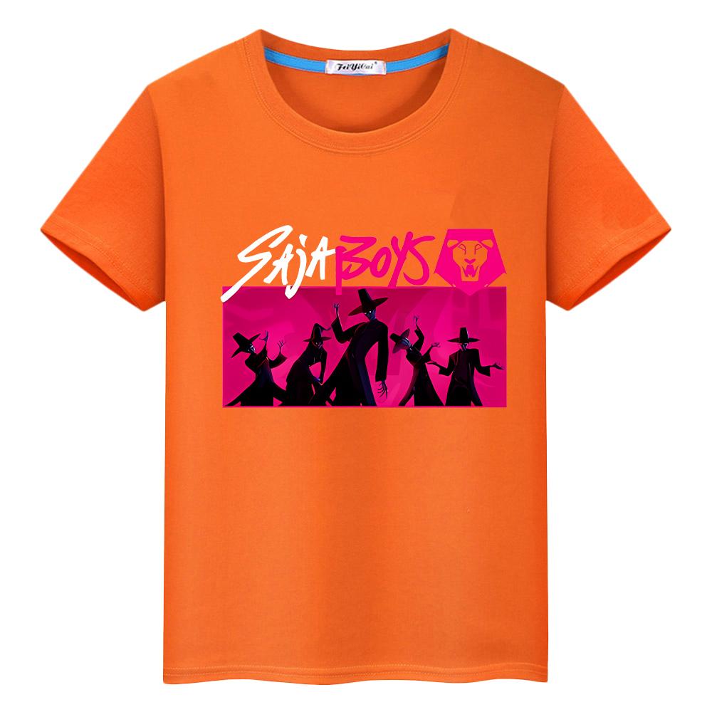 Saja Boys Print Kawaii Tees 100%Cotton Cute Tops Y2k Kpop Demon Hunters T Shirt for Kids Boy 10year Anime Short Girls Clothes