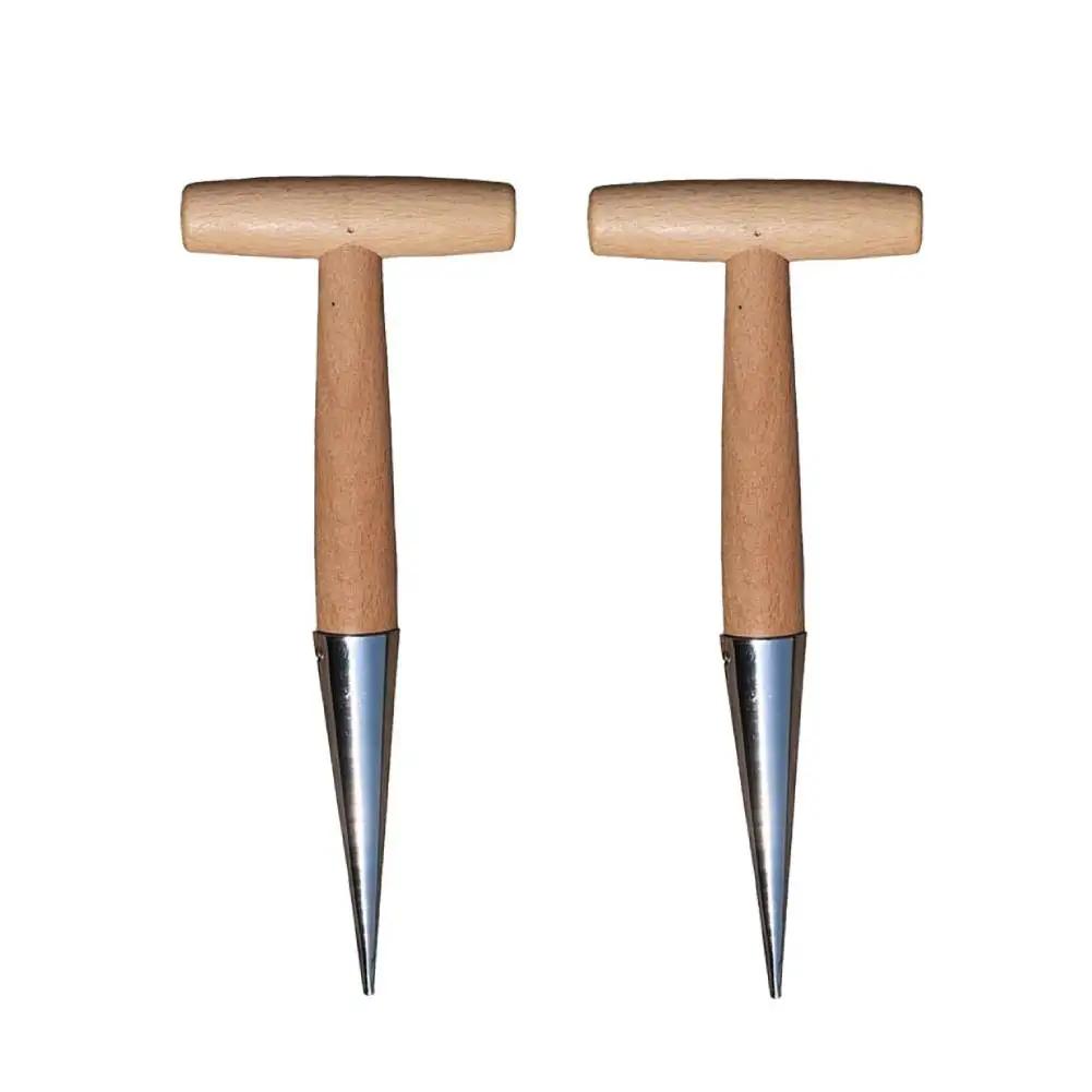 Hand Dibber Garden Tool Stainless Steel Sow Dibbler With Wood Handle Seed Dibber for Sowing Transplanting Planting Bulb Digging