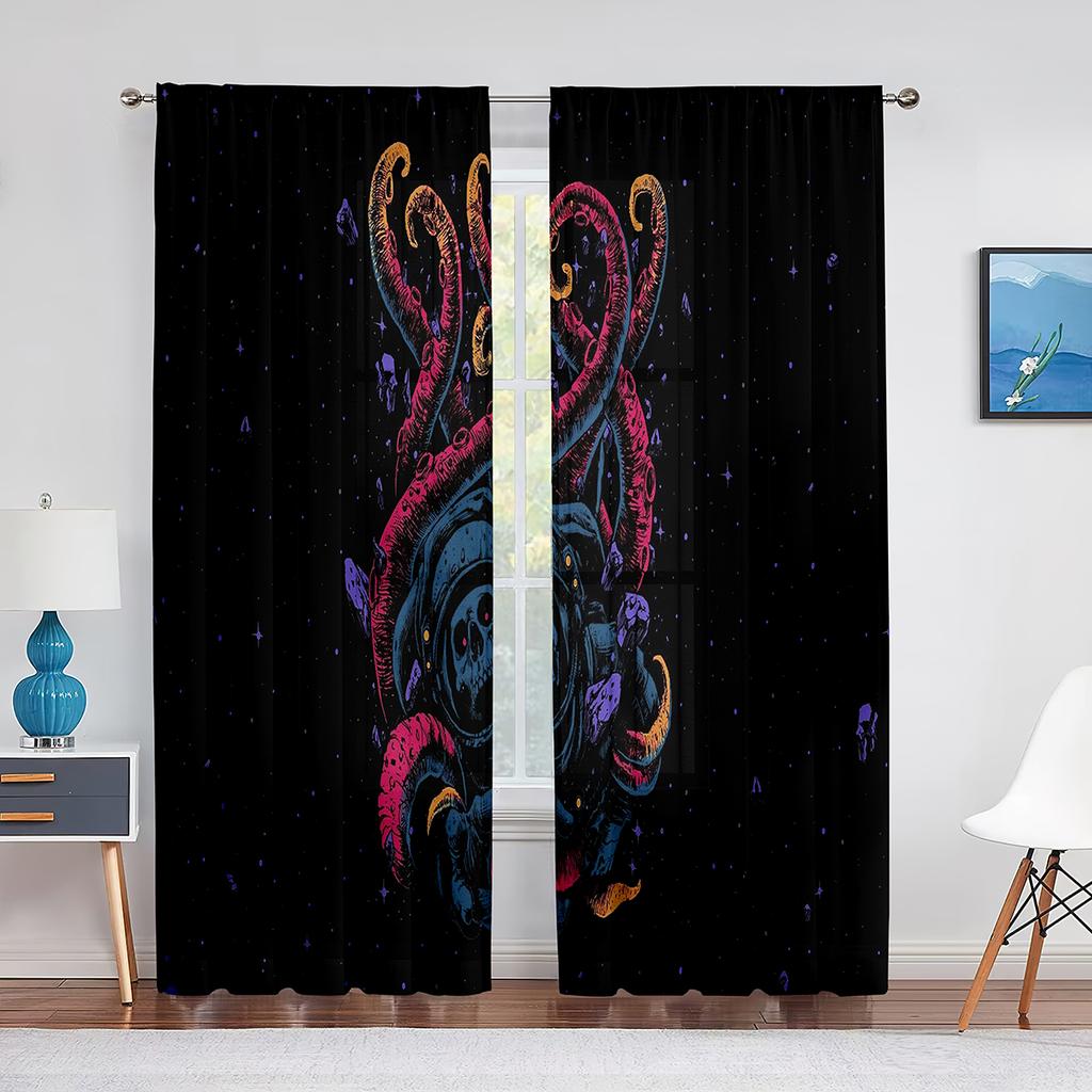 Czaszka Kwiatowy Szkielet Kolorowe Kwiaty Przezroczysta Woalowa Zasłona do Salonu Sypialni Draperia Okienna Kuchenna Szyfonowa Tiulowa Zasłona