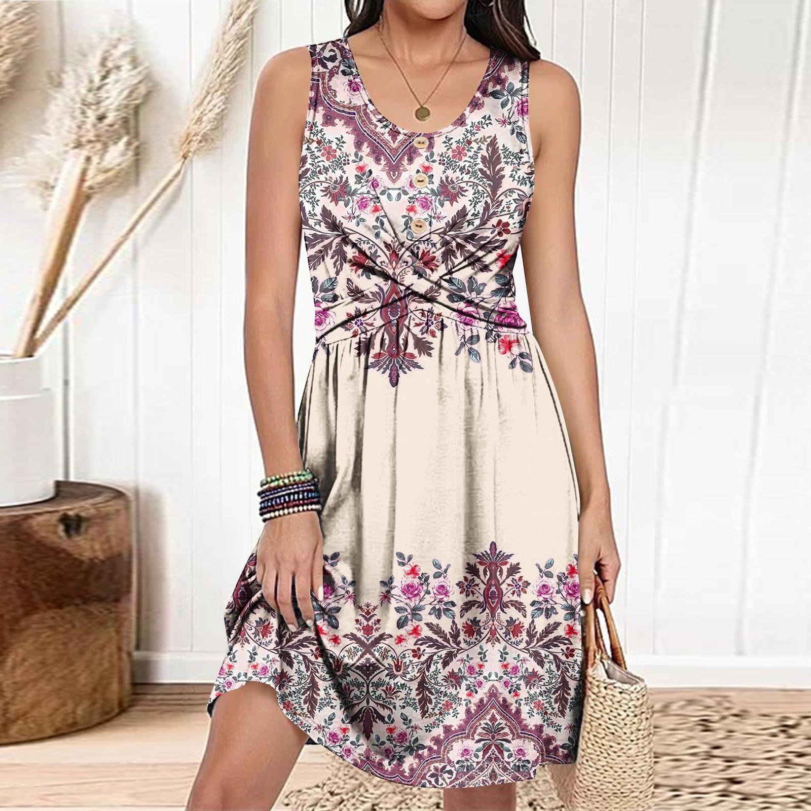 

Women s Casual Fashion Dress Round Neck Sleeveless Fitted Dress L