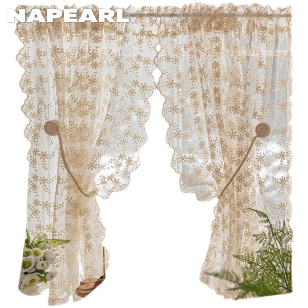 1 stk NAPEARL Blomsterbroderi Blonder Skjær Gardin Fransk Landstil Kremstil Halvgardin for Soverom Stue Vindu Utstillingsvindu Hjemmeinnredning
