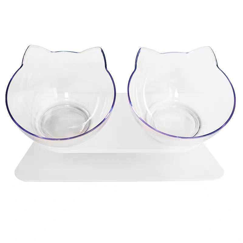 Cat Bowl Transparent Double Bowl Cat Food Bowl Water Bowl Basin Bowl Rack Dog Bowl Dog Food Basin Oblique Mouth Spine