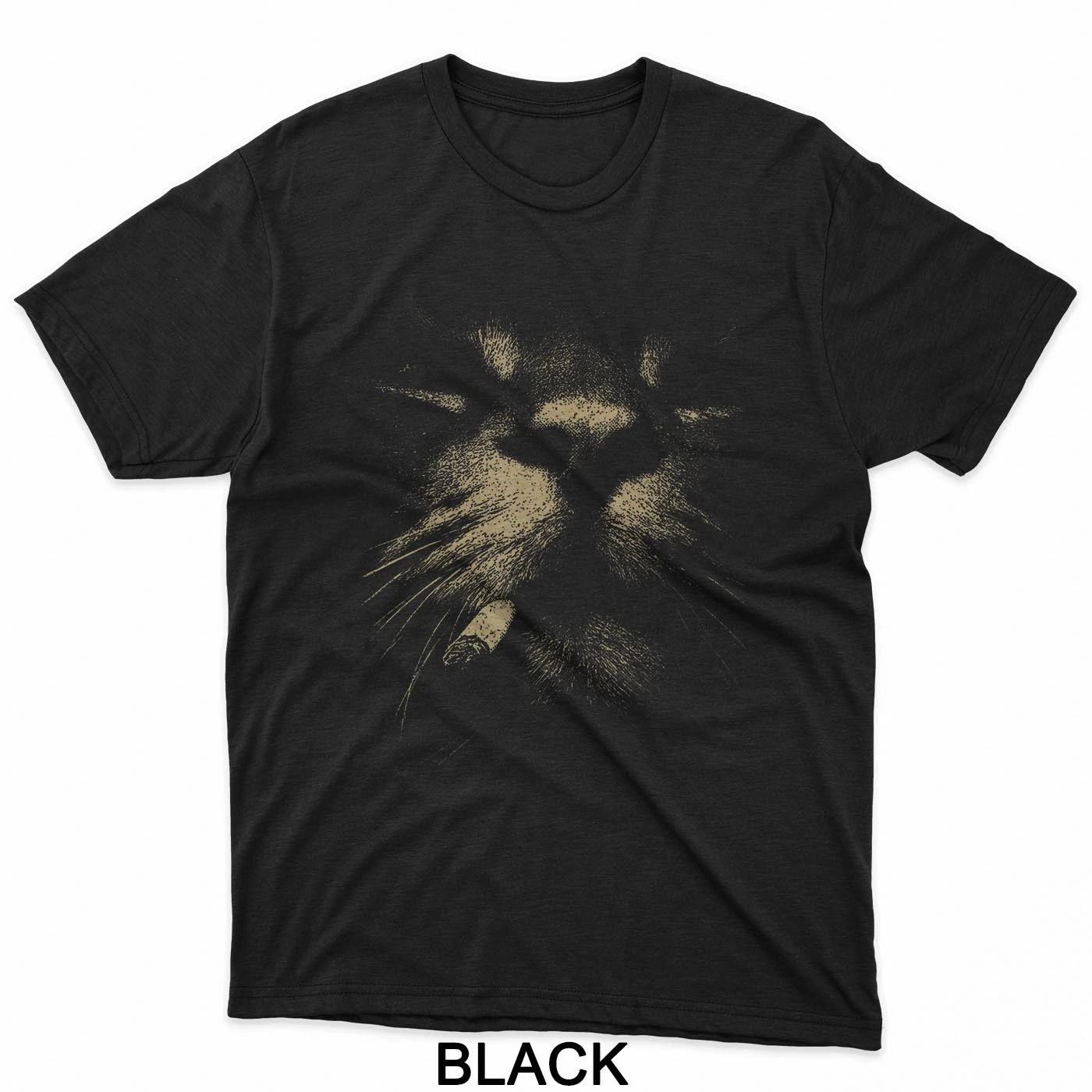 Psycho Cat Smoking Grunge Feral Kitty Distressed Horror Meme Black T-Shirt 3XL