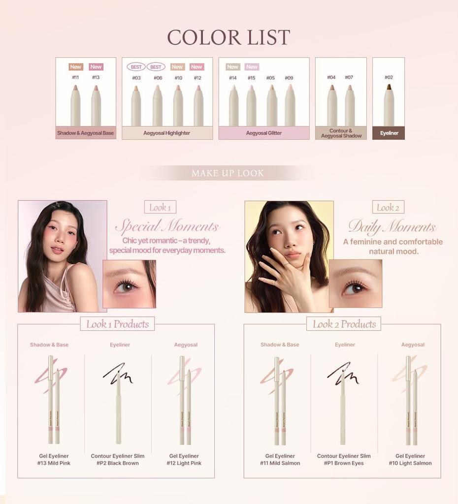 Heart Percent Dote On Mood Gel Eyeliner Pencil - Waterproof Pencil EyelinerTear BagEyebrowConcealer - High Adhesion Shadow with Built-in Sharpener