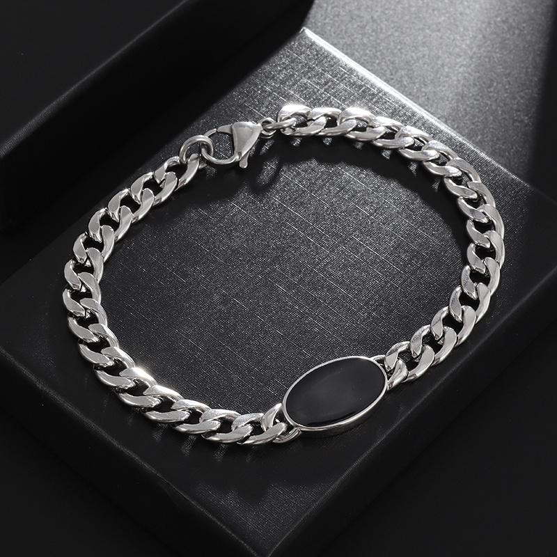 Fashionable Black Oval Chain Bracelet Personalized Men's Trendy Charm Jewelry Punk Casual Party Bracelet