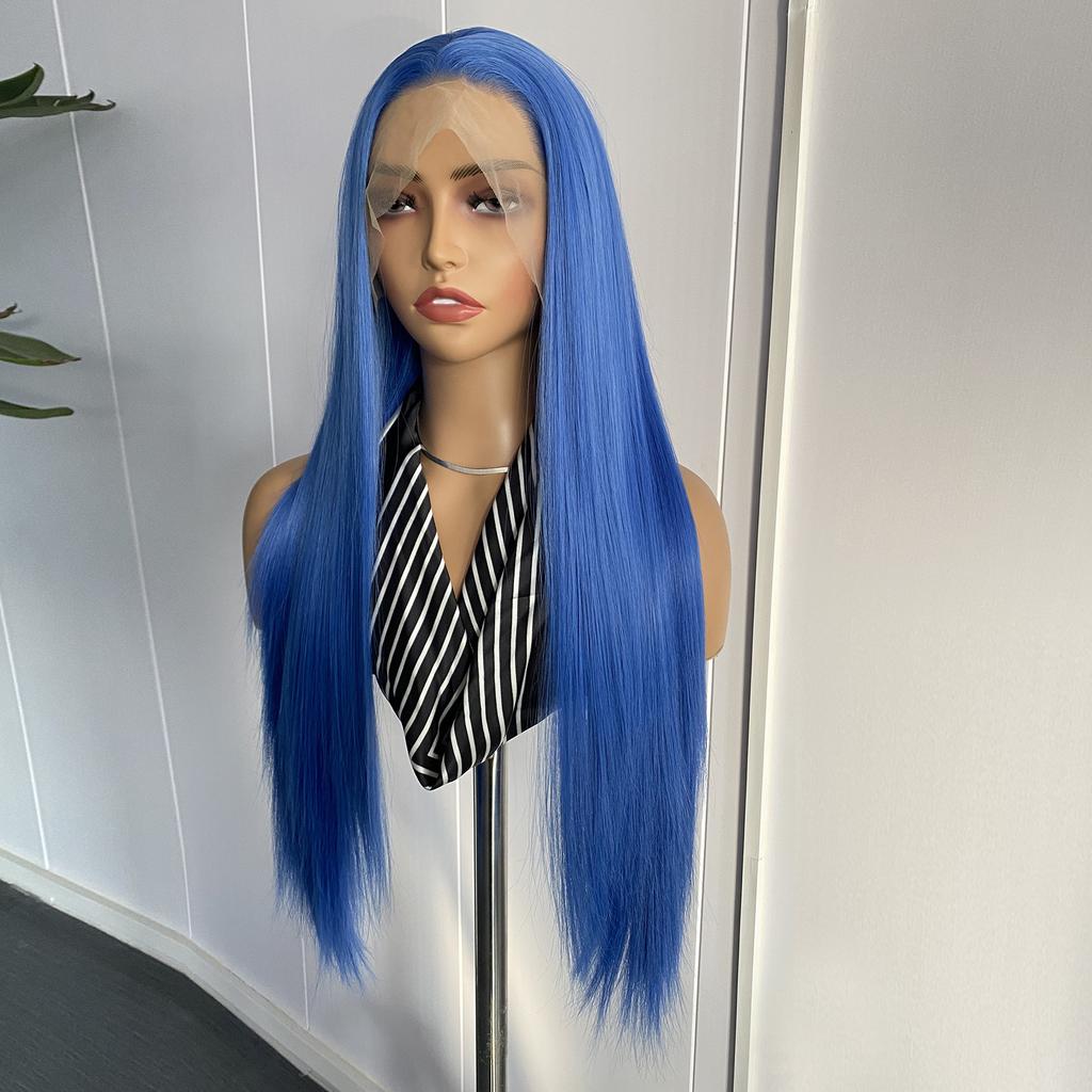 Blue Lace Front Wig Long Silky Straight Synthetic Lace Hair Heat Resistant Natural Hairline Daily Use Cosplay Wigs for Women