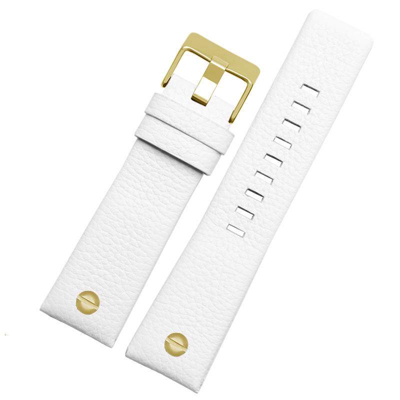 

Genuine Leather Watchband for Diesel DZ7257 1657 4323 7314 7313 7371 Watch Belt Strap 22 24 26 27 28 30mm Black Brown White Band 26mm біле золото кольору