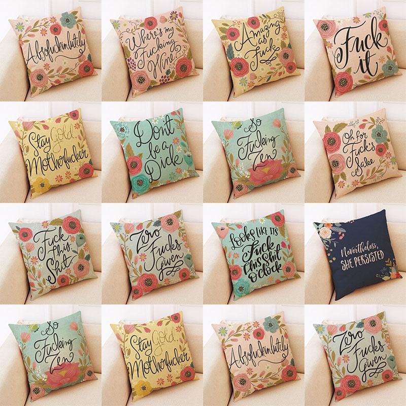 Elegant Letter Print Cotton Linen Pillow Cover For Home Car And Office Decor