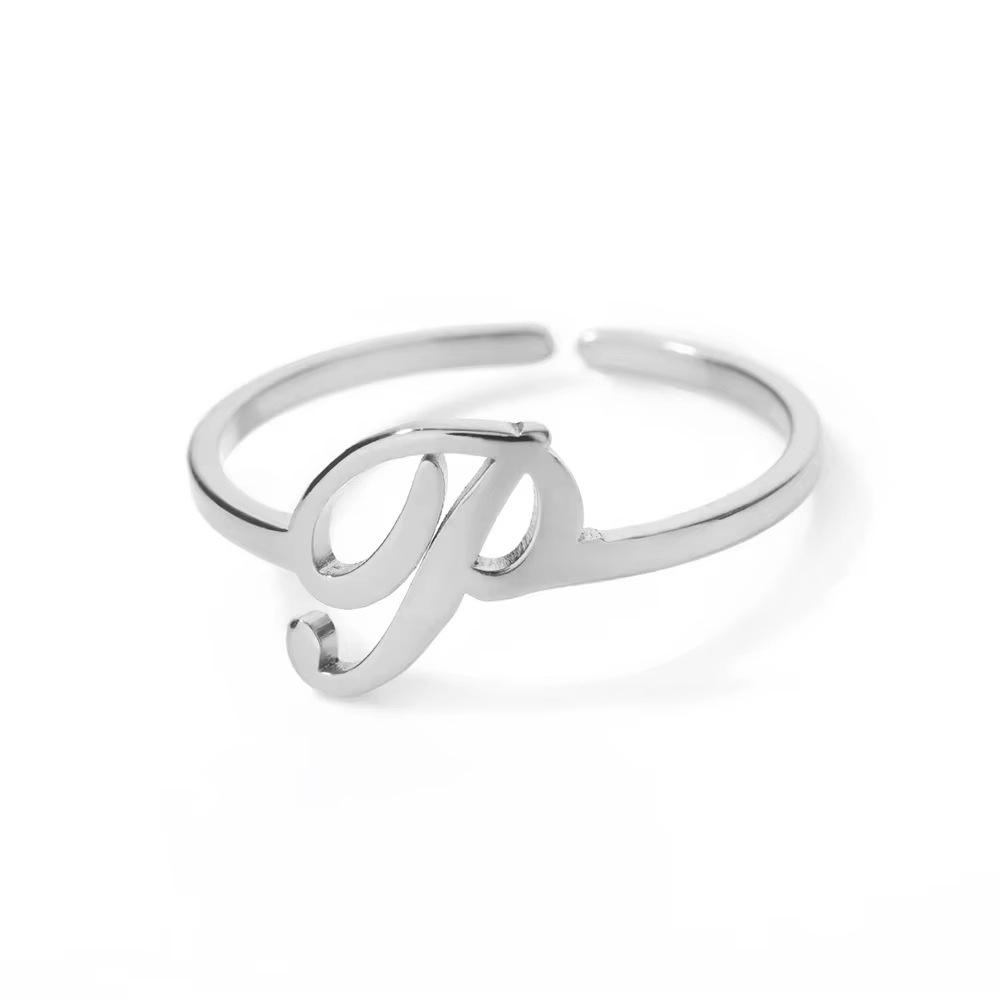 Stylish Adjustable 26-Letter Stainless Steel Ring for Women - A-Z Personalized Initial Finger Ring