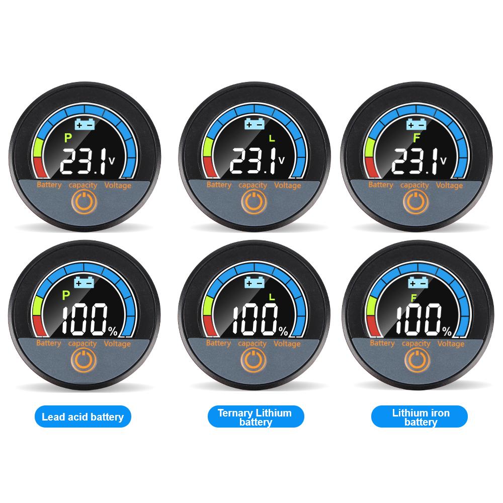 Battery Level Indicator DC7-100V Car Voltage Meter Battery Capacity Tester Waterproof Universal Digital Circular Voltmeter