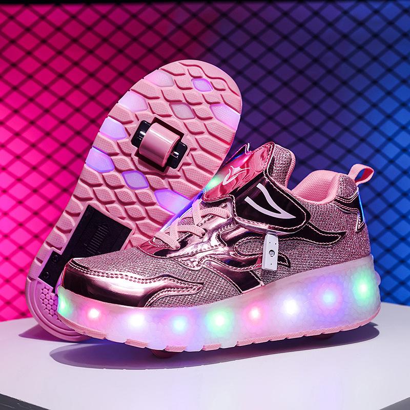 

2025 LED Double Wheel USB-Charging Breathable Girls Children s Running Shoes 30