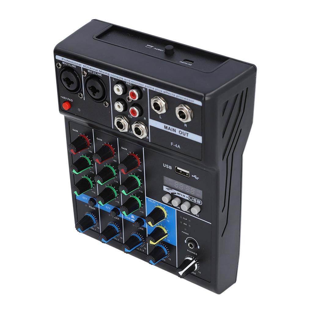 Sound Mixer USB BT 4 Channel Sound Mixing Console with 48V Phantom Button for Stage Performance