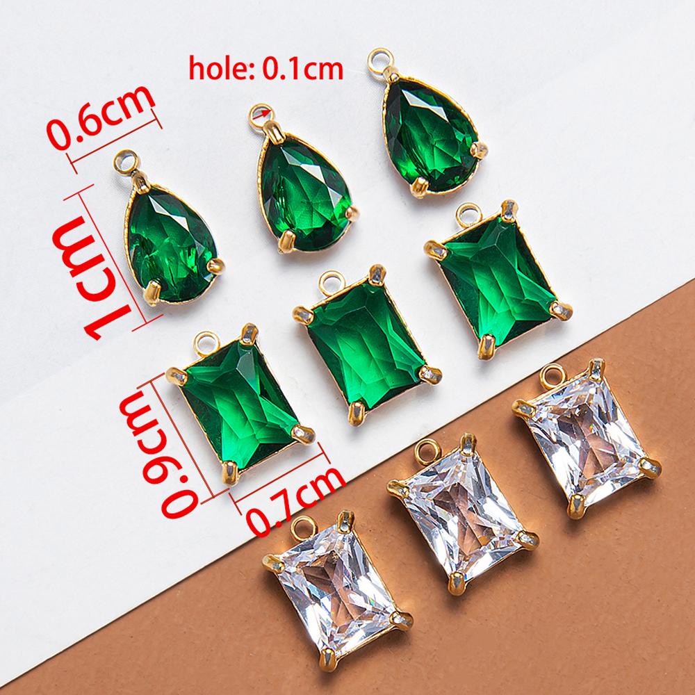 10pcs 5pcs Gold Color Stainless Steel Zircon Pendants Green Transparent Crystal Charms Beads for Necklace Jewelry Making DIY