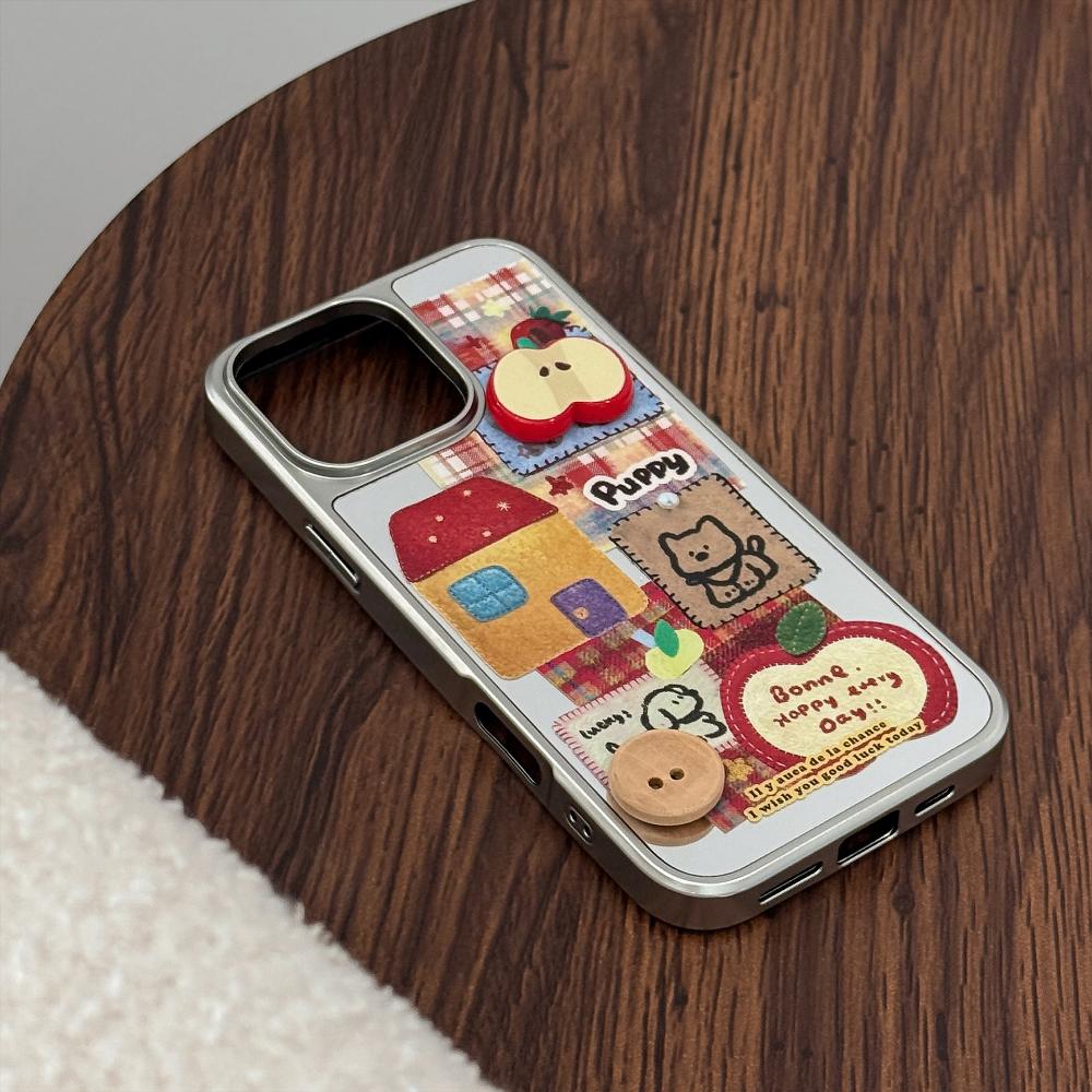 3D Red Apple Cartoon Case for IPhone 16, 17 Pro Max, Mirror Finish, Chain Decoration Phone Case