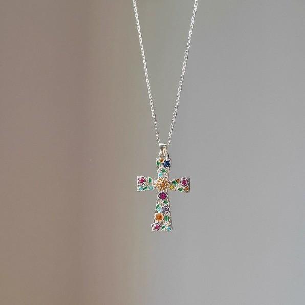 Geometric Cross Flower Pendant Necklace For Women With Vintage Style Jewelry