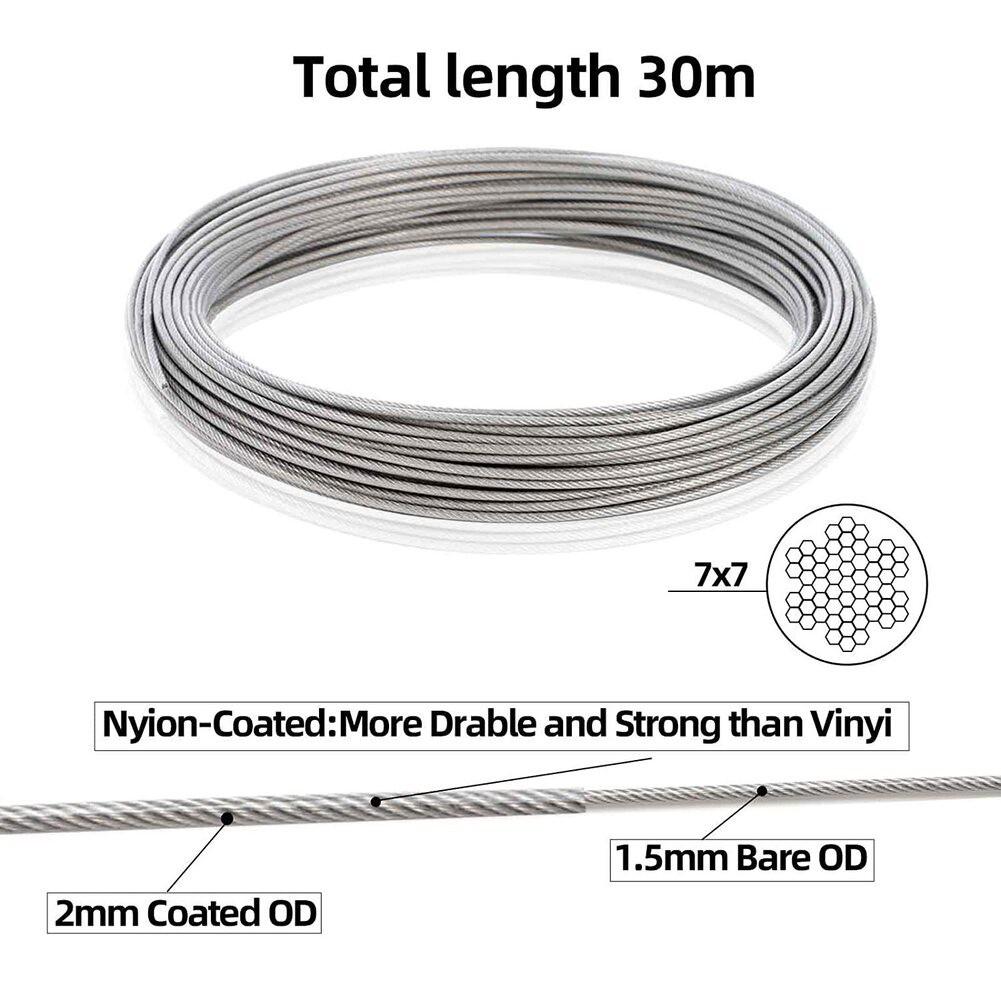 Generous Length Options Stainless Steel Wire Rope Vinyl Coated Cable Kit